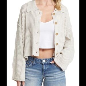 BDG Beige Button-Up Knit Sweater